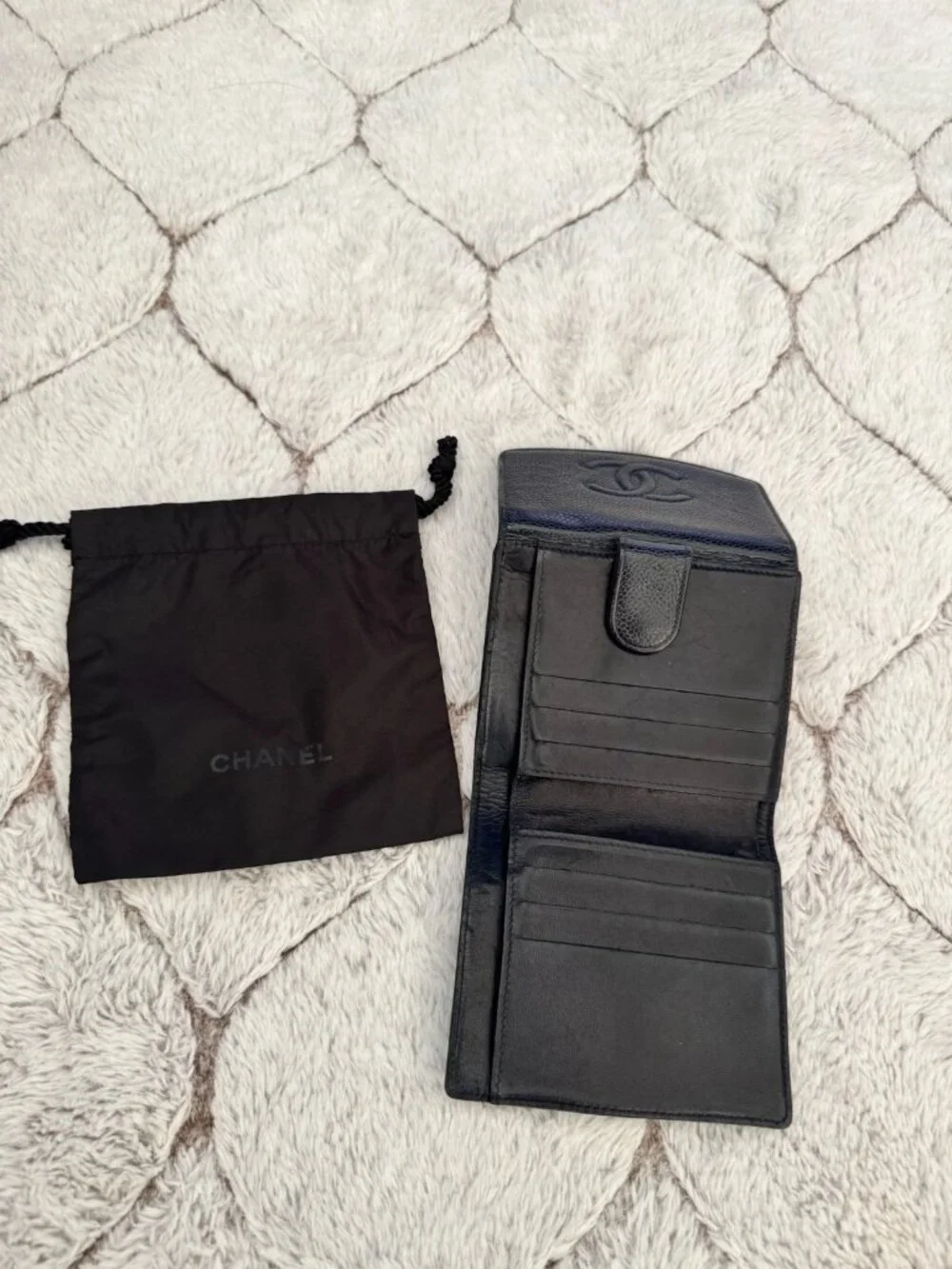Chanel Caviar Timeless CC Compact Black Leather Wallet